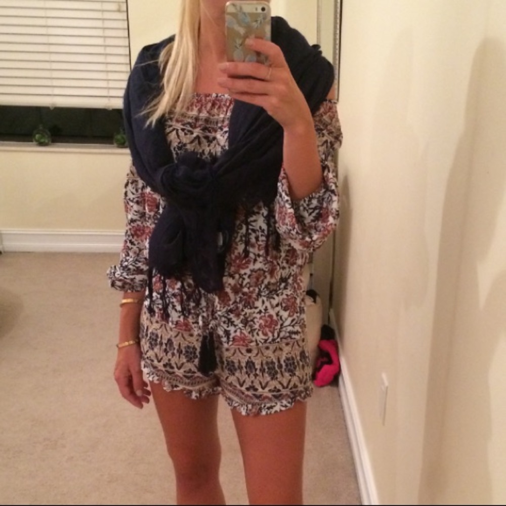 Cotton Candy Off Shoulder Long Sleeve Fall Patriotic Paisley Romper Small